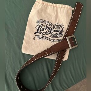 Lucky Brand Brown Leather Belt with Silver Studs